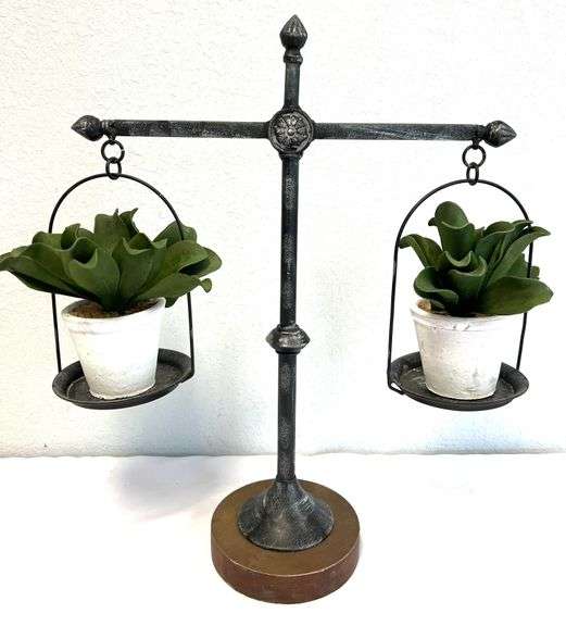 RETRO STYLE BALANCE SCALE PLANT HOLDER TABLE DECOR Auctionology LLC RETRO STYLE BALANCE SCALE PLANT HOLDER TABLE DECOR Auctionology LLC