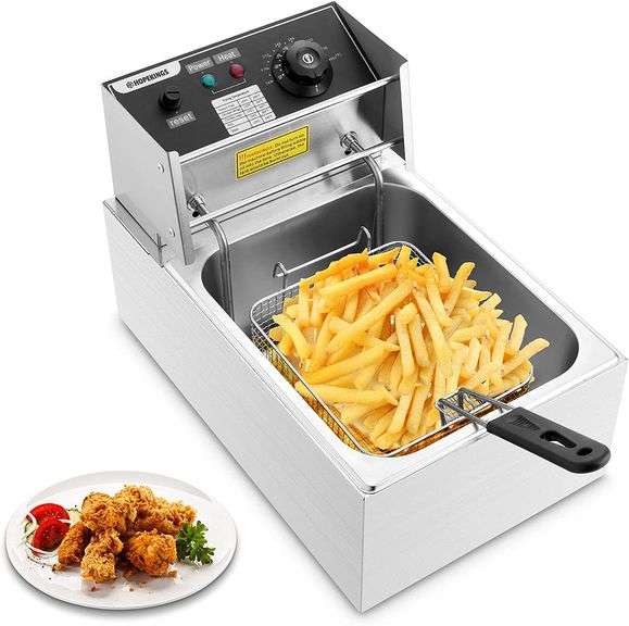 Hopekings Commercial Deep Fryer with Baskets, 6.3QT Electric Deep Fryer