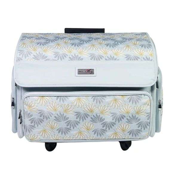 XL 4 Wheel Collapsible Deluxe Rolling Sewing Machine Storage Case, Grey