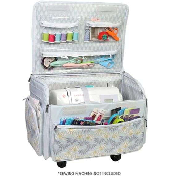 XL 4 Wheel Collapsible Deluxe Rolling Sewing Machine Storage Case, Grey