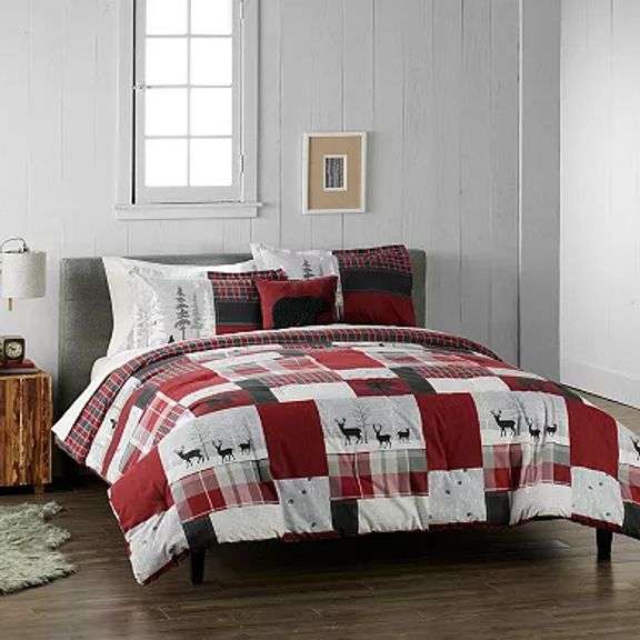 Cuddl Duds® Red Lodge Patchwork Heavyweight Flannel Comforter Set with