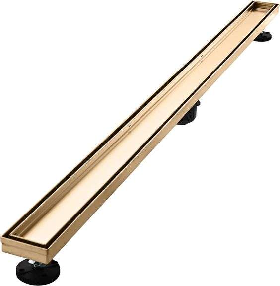Linear Shower Floor Drain, Brushed Gold 48 Inch 304 Stainless Steel Bathroom Drains Kit, Rectangular Shower Trench Drain with Reversable Tile-in Pattern Drain Cover & Hair Catcher - NEW!