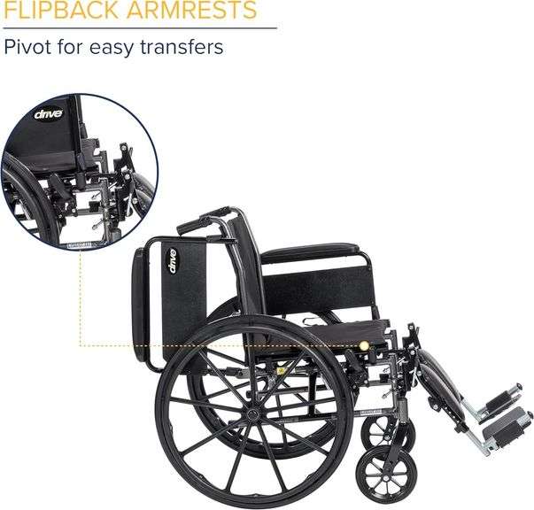 Drive Medical K318DFAELR Cruiser III Lightweight Folding Wheelchair with Flip Back Detachable