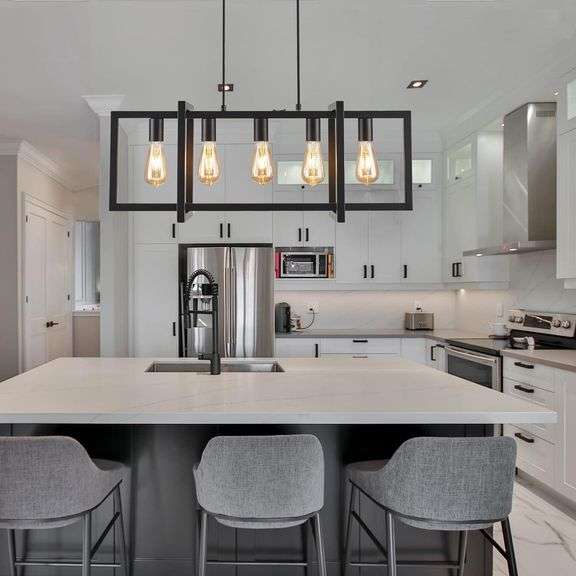 Industrial Kitchen Light Fixture 5 Lights, Rustic Dining Room Light