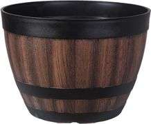 PERZOE Wooden Whiskey Barrels Shaped Flower Plant Pot Rustic Flower Planter Bucket for Indoor Outdoor Garden