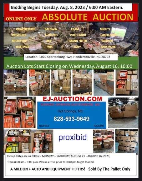  ABSOLUTE AUCTION ONLINE ONLY - A Million + Auto and Equipment Filters By the Pallet 