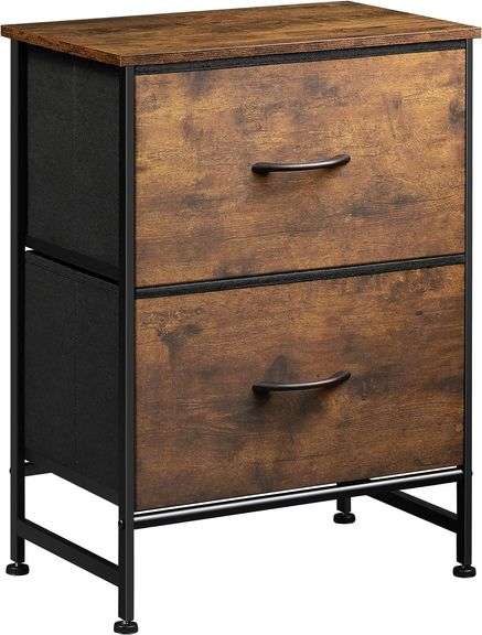 WLIVE Nightstand, 2 Drawer, Rustic Brown