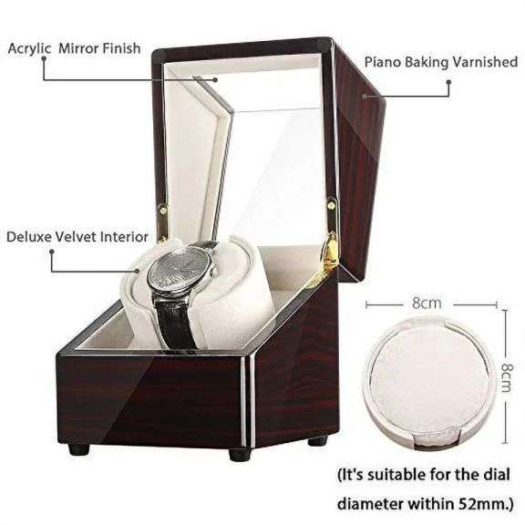 CHIYODA Single Wooden Watch Winder with Quiet Motor, Battery Powered or AC Adapter-12 Rotation Modes