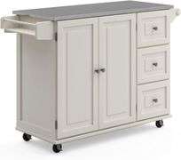 Homestyles Kitchen Mobile Cart with Stainless Steel Top, 54", Off-White