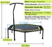 ONETWOFIT 48" Silent Mini Trampoline with Adjustable Handle Bar