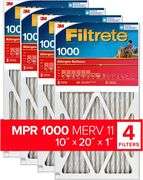 Filtrete 10x20x1 Air Filter, MPR 1000, MERV 11, Micro Allergen Defense 3-Month Pleated 1-Inch Air Filters, 4 Filters
