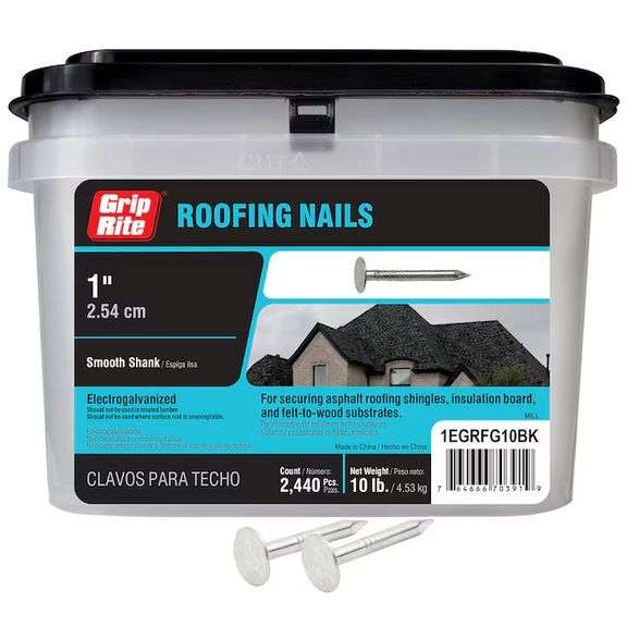 Grip-Rite 1-in Smooth Shank Electro-Galvanized Roofing Nails (2440-Per Box)