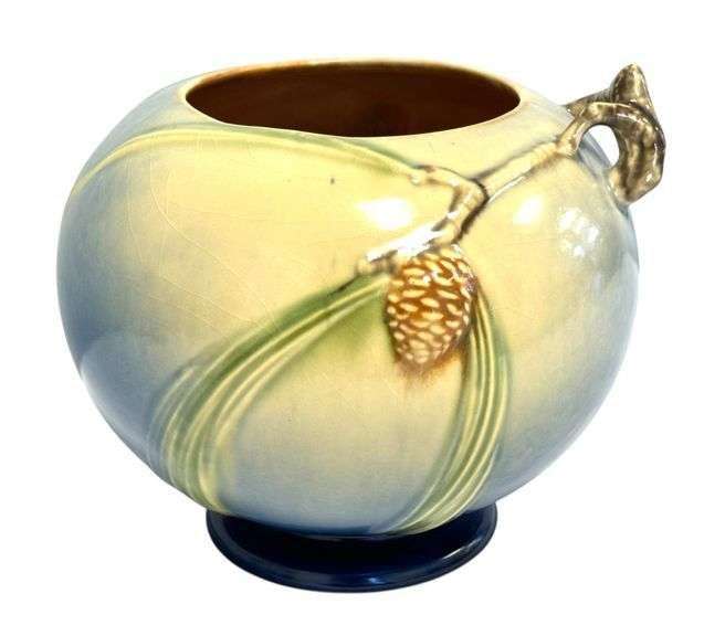 Roseville Pine Cone Blue 1936 Vintage Art Pottery Ceramic Bowl Vase 261-6