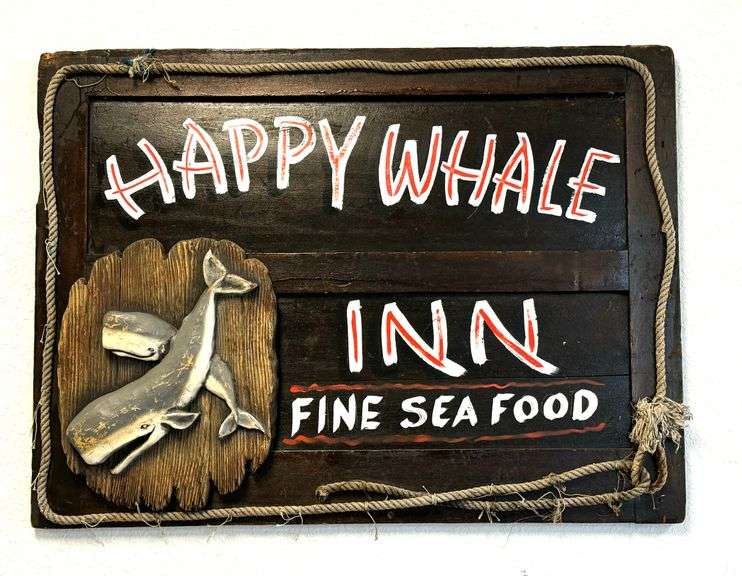 Large Happy Whale Inn - Fine Seafood Advertising Sign (38" x 28")