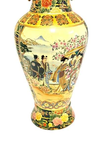 23" Tall Vintage Chinese Satsuma Styled Decorated Vase