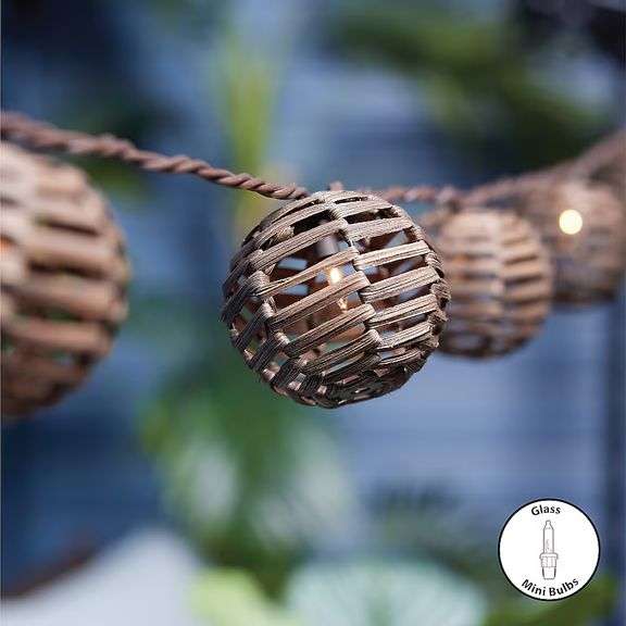Allen + Roth Rattan Orb String Lights, 8.8 Feet, 10 Lights ...