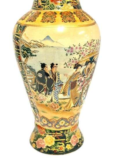 23" Tall Vintage Chinese Satsuma Styled Decorated Vase