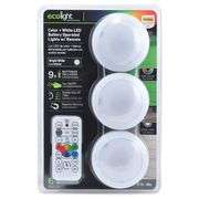 ecolight 3-Pack Multicolor LED Battery Puck Light with Remote