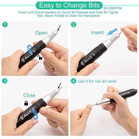 Professional Nail Drill Machine 30000 RPM Efile Electric Nail Filer Kit for Finger Toe Nails - NEW!