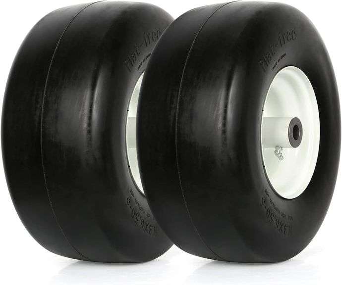 thumbnail image 2 of 2-Pack 13x6.50-6 Flat Free Tire & Wheel Assembly - Solid Rubber For Lawn Tractor 2 of 5