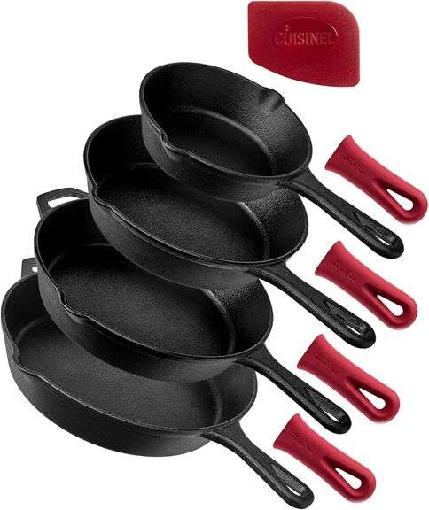 Cuisinel Cast Iron Skillets Set - 6-Piece Chef Pans Kit - 6" + 8" + 10" + 12"-Inch - NEW!