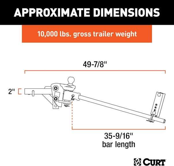 CURT 17500 TruTrack Weight Distribution Hitch with Sway Control, Up to 10K, 2-In Shank, 2-5/16-Inch 