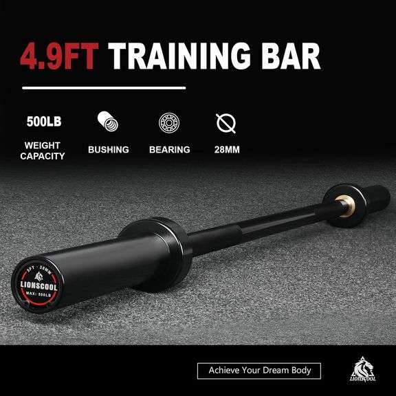 LIONSCOOL Premium 4.9ft Barbell for Strength Training and Olympic Weightlifting