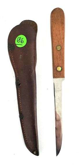 Vintage  Robinson Knife Co. Fillet Knife with Sheath, 4-1/2" Scaler Blade
