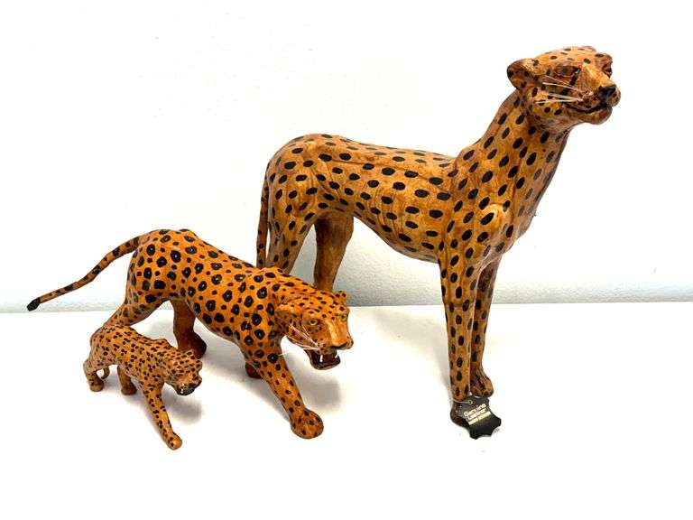 3pc Leather Wrapped Leopard Family
