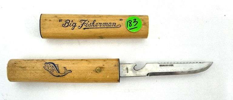 Vintage "Big Fisherman" Floating Fish  Double Edge Knife, Stamped Stainless Steel, Japan