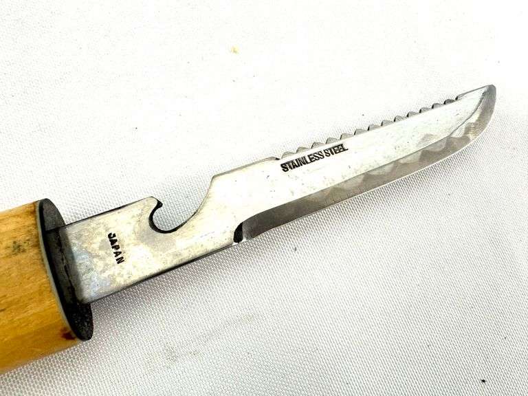 Vintage "Big Fisherman" Floating Fish  Double Edge Knife, Stamped Stainless Steel, Japan