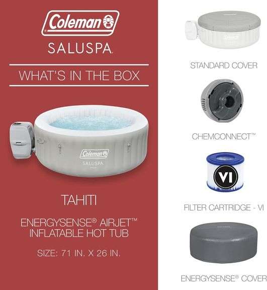 Coleman Tahiti EnergySense AirJet Inflatable Hot Tub Spa (71" x 26") | Portable Hot Tub - NEW!