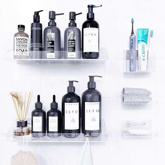 Adhesive Shower Caddy, 5 Pack Acrylic Shower Shelves Bath Organizers - NEW!