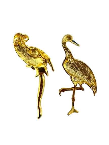 Jeweled & Enameled Bird Brooches - Lot of 2 ( Parrot and Crane )