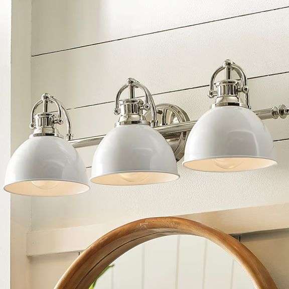 allen + roth Peyton 24.5-in 3-Light Polished Nickel Mid-century Vanity Light - New!