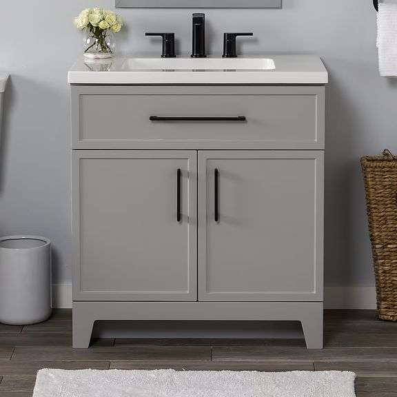 Style Selections Potter 30-in Gray Single Sink Bathroom Vanity with White Cultured Marble Top - NEW!
