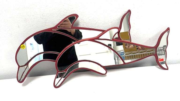 Vintage Coastal Twin Dolphin Wall Mirror