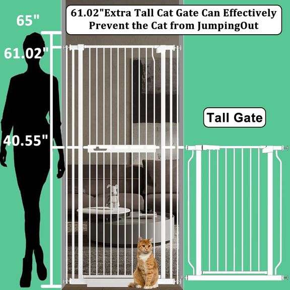 WAOWAO 61.02" Extra Tall Cat Pet Gate 30.11-33.07" Wide Pressure Mounted Walk Through Swing Auto Clo