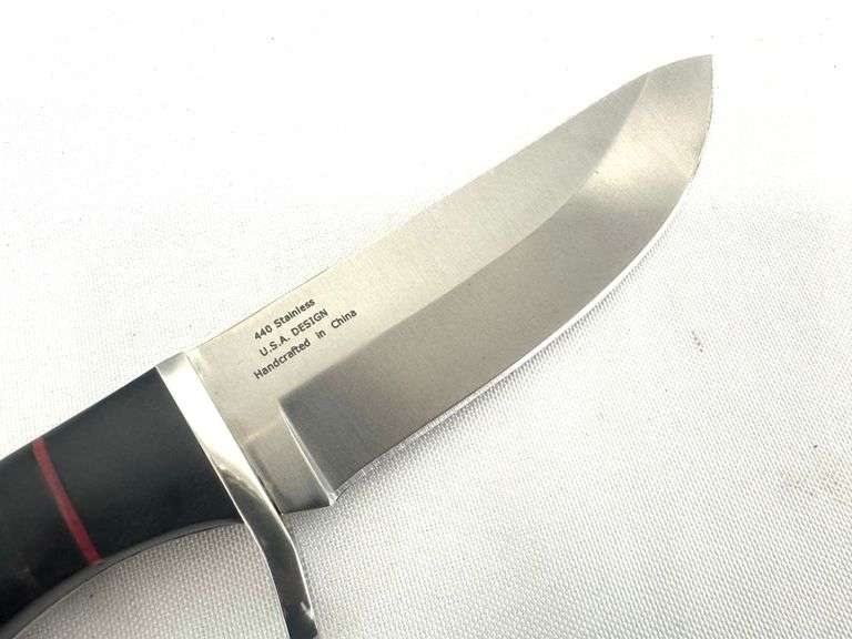 Elk Ridge Hunting Knife - Black Pakkwood Handle With Leather Case
