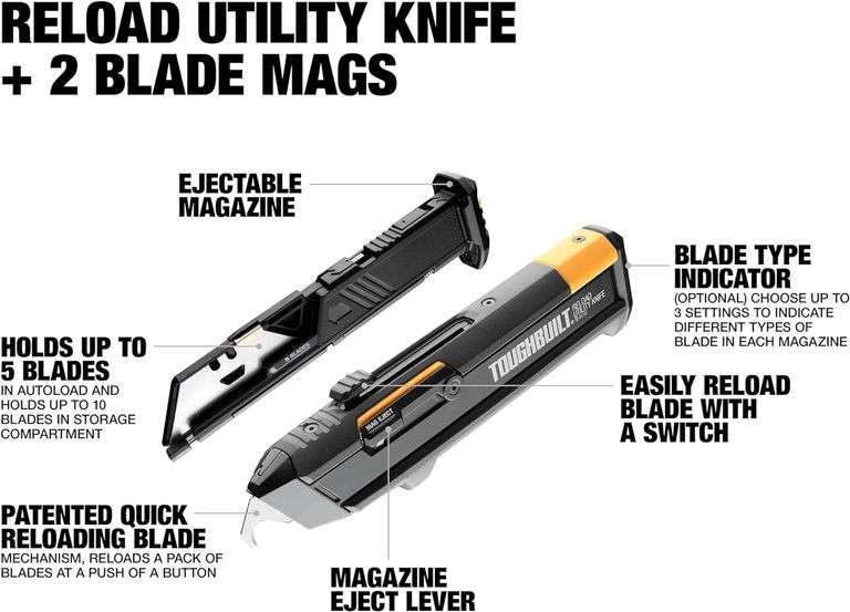 ToughBuilt Utility Knife + 2 Blade Mags (NEW)