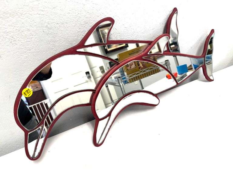 Vintage Coastal Twin Dolphin Wall Mirror