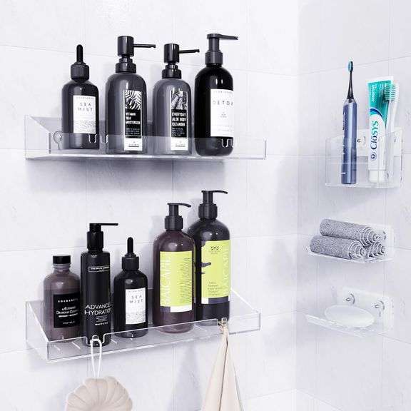 Adhesive Shower Caddy, 5 Pack Acrylic Shower Shelves Bath Organizers - NEW!
