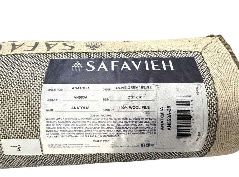 Safavieh Anatolia Olive Grey / Beige Wool Runner Rug (NEW)