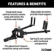 CURT 17500 TruTrack Weight Distribution Hitch with Sway Control, Up to 10K, 2-In Shank, 2-5/16-Inch 