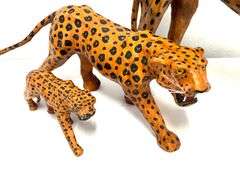3pc Leather Wrapped Leopard Family