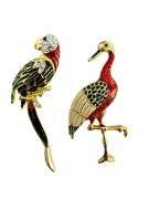 Jeweled & Enameled Bird Brooches - Lot of 2 ( Parrot and Crane )