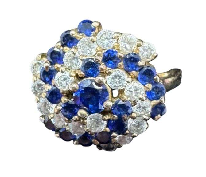 Marked Sterling Silver Sapphire and CZ Ring [5.34g]