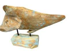 Huge Carved Teakwood Shark Sculpture - 43" Long!