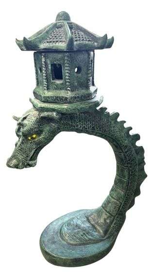 48" Cast-Crete Dragon Pagoda Sculpture