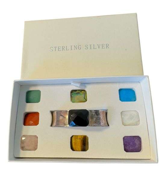 Marked Sterling Silver Nine Gem Cuff Bracelet [23.99g]